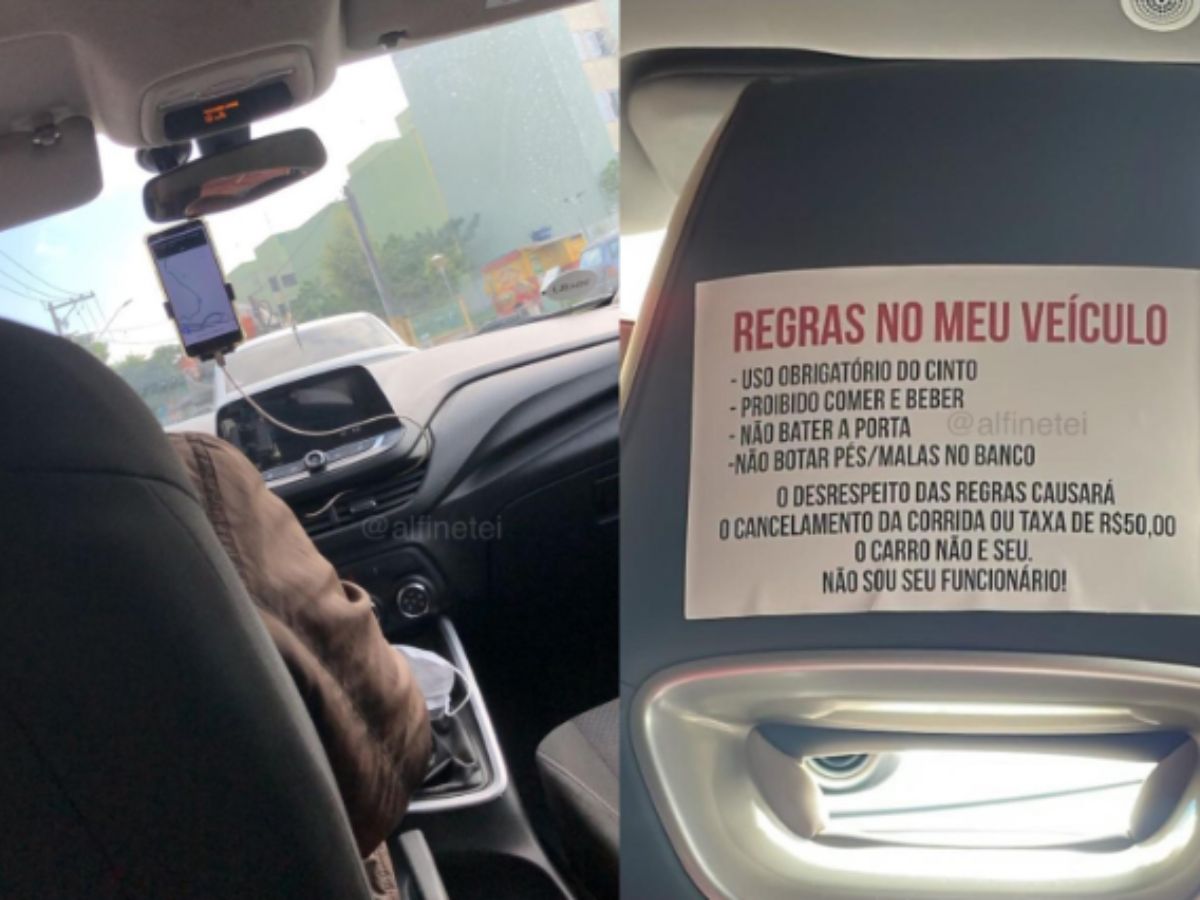 Placa colocada em carro de motorista de aplicativo chama a atenção dos passageiros