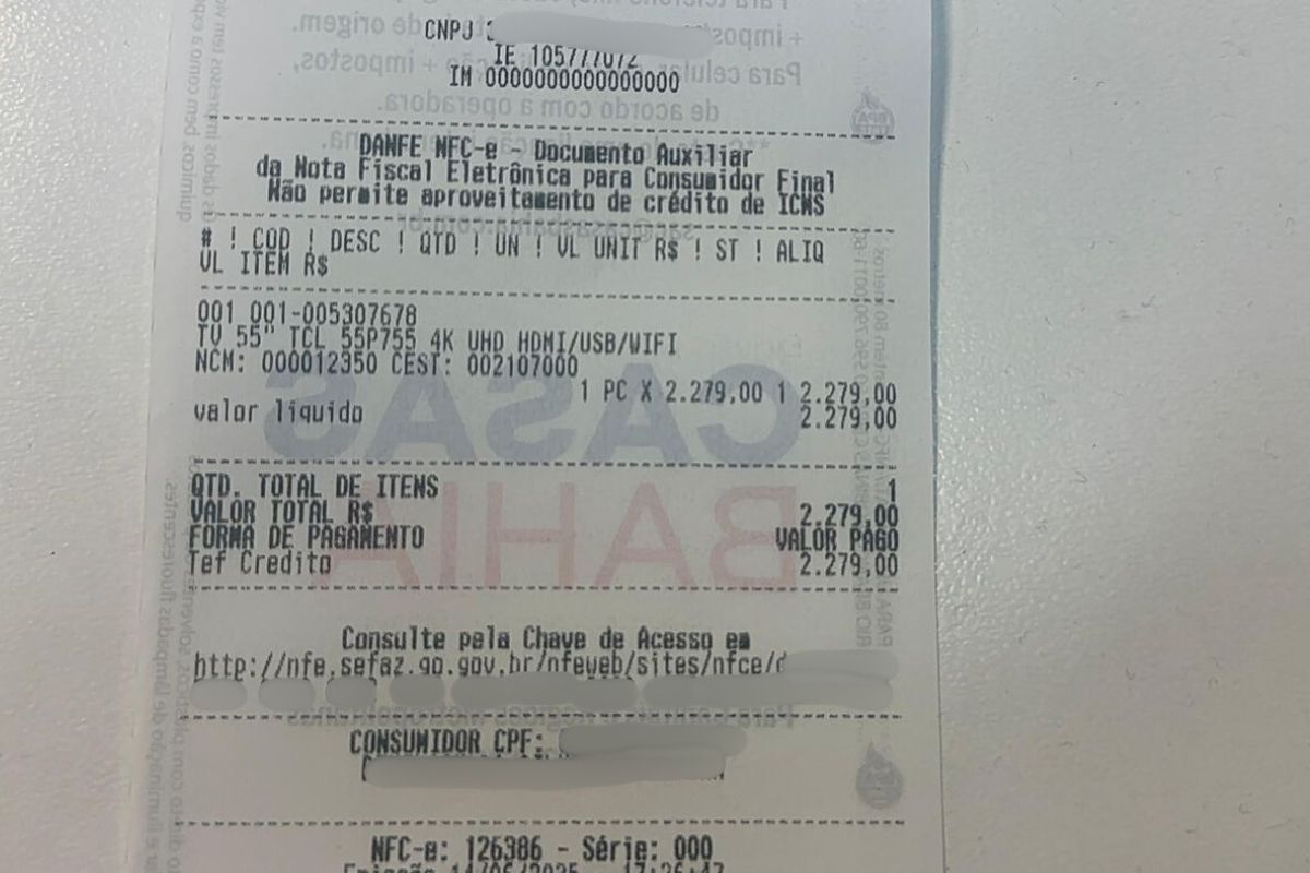 Morador compra TV por R$ 2,2 mil e se surpreende ao descobrir quanto o aparelho custaria sem impostos